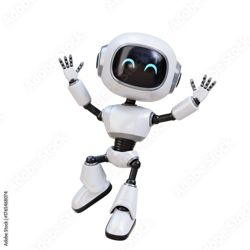 3D Cartoon Cute Robot Jumping Celebrate Gesture