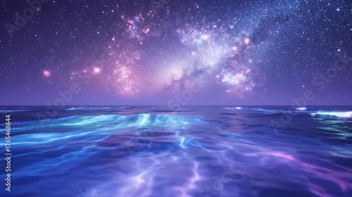 Beautiful Night Sky Over Ocean Waves