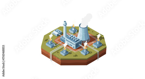 Isometric Geo thermal Power Plant Vector – Renewable Geothermal Energy Vector – Sustainable Power and Eco Industry Illustration