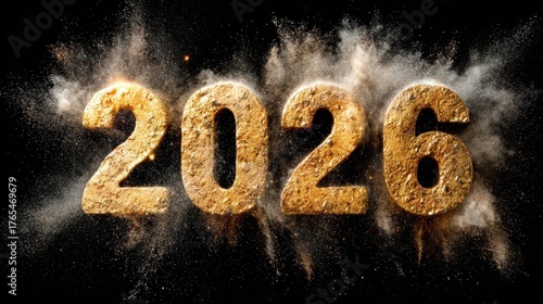 Wallpaper Mural Dust Explosion Forming the Number 2026 on a Black Background with Fine Particles Torontodigital.ca