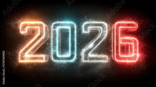 Wallpaper Mural Bright Neon 2026 Numbers with Glowing Effects for New Year Celebrations Torontodigital.ca