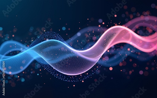 Illustration of abstract stream. Artificial intelligence. Big data, technology, AI, data transfer, data flow, large language model, generative AI. High quality