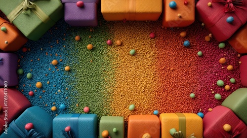 Wallpaper Mural Colorful Gift Boxes Surrounded by Confetti and a Vibrant Background for Sales Torontodigital.ca