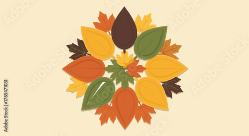 Vibrant Circular Arrangement of Colorful Autumn Leaves Symbolizing Seasonal Beauty and Nature's Transition