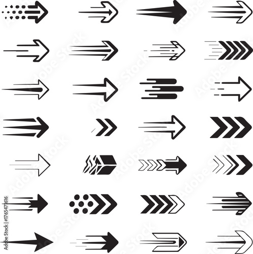 Speed Arrow Icon Set Black Vector Symbols for Fast Motion Technology and Dynamic Flow