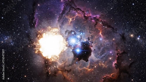 Stunning Cosmic Nebula with Bright Stars and Interstellar Gas Clouds.