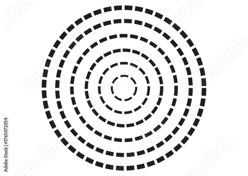 Concentric Dashed Circle Pattern – Geometric Optical Background Design. black circles