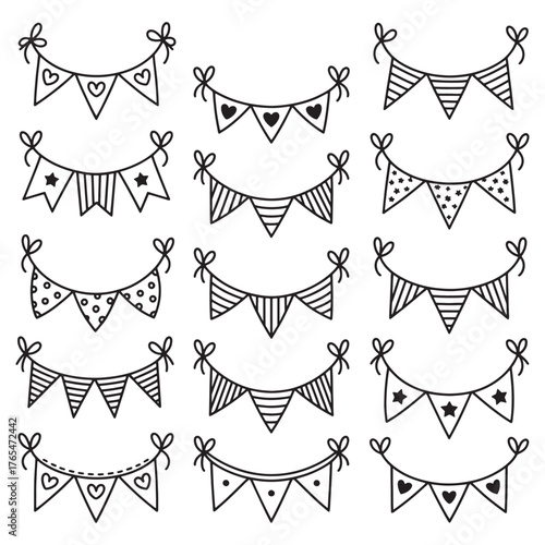 Doodle banner garland vector illustration for holiday celebrations and events