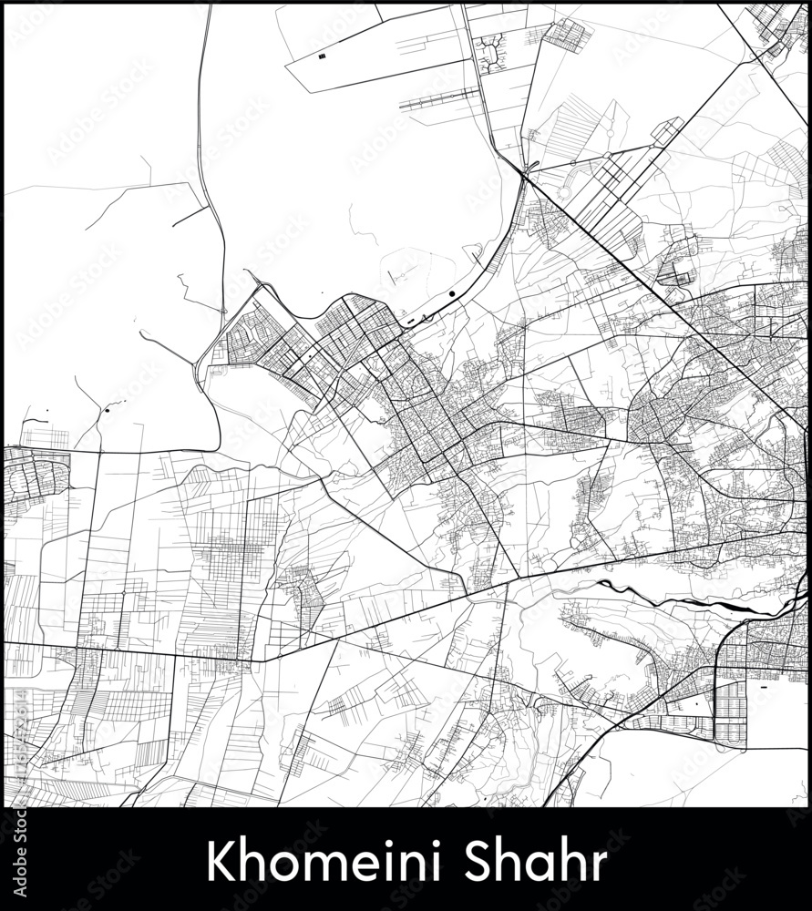 Obraz premium Khomeini Shahr city map, Iran - Topographic vector map poster