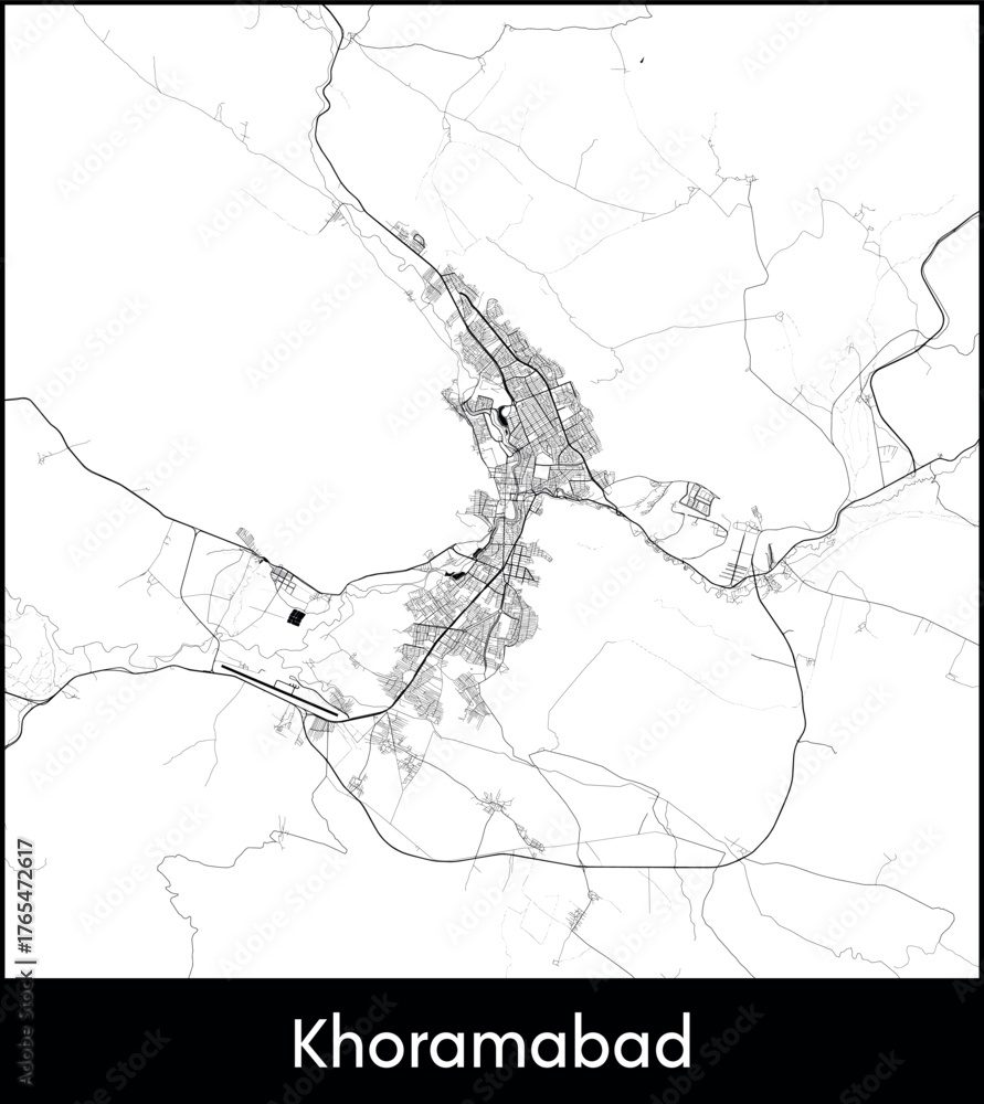 Fototapeta premium Khoramabad city map, Iran - Topographic vector map poster
