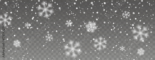 Snow Falling Transparent Background For Winter, Christmas, And Holiday Designs, Frosty White Snow Overlay Perfect For Seasonal Decoration And Digital Projects, Vector Illustration