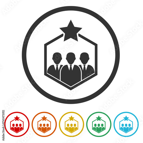 Customer loyalty or retention icon with star icon. Set icons in color circle buttons