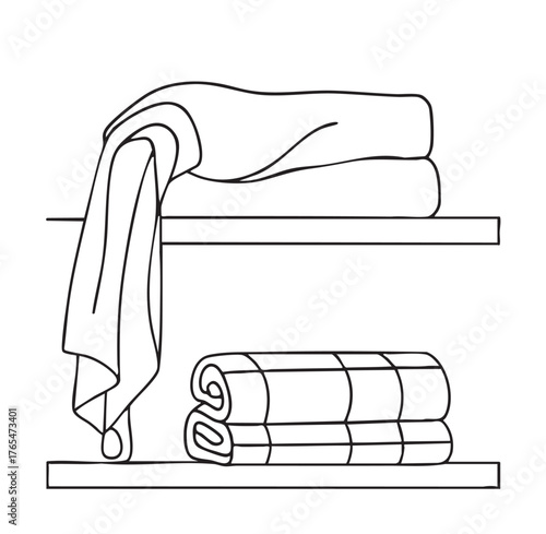 line sketch blanket and plaid, white and black different textures on the shelves on white background