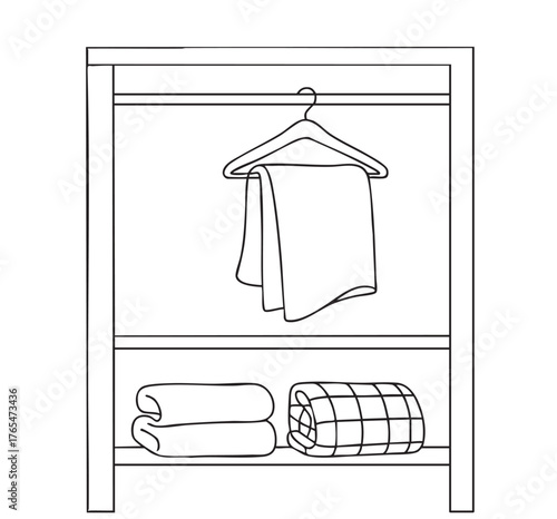 line sketch blanket and plaid, white and black different textures on the shelves on white background
