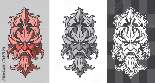 Mythical Face Vector Illustration in Ornamental Medieval Style Symbolizing Nature Spirit Forest God and Ancient Folklore Perfect for Tattoos Posters Decorative Art and Mystical Graphic Design Projects