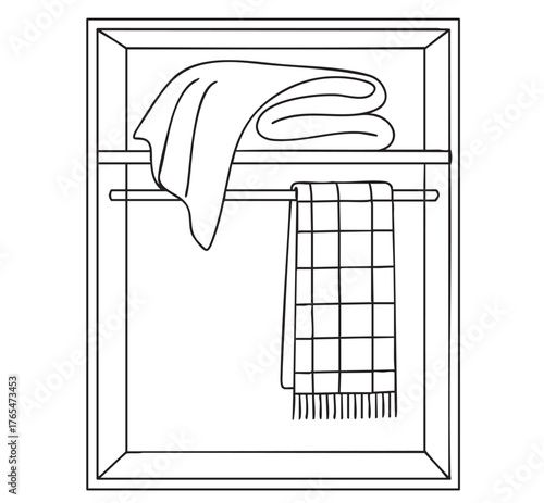 line sketch blanket and plaid, white and black different textures on the shelves on white background