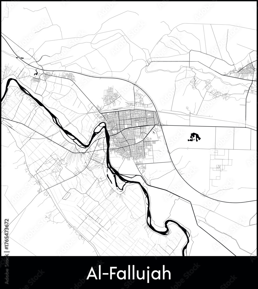 Obraz premium Al Fallujah city map, Iraq - Topographic vector map poster