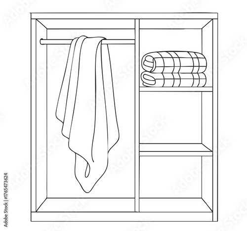 line sketch blanket and plaid, white and black different textures on the shelves on white background