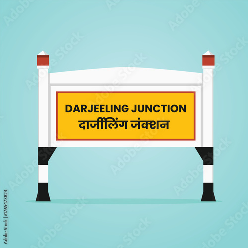 Darjeeling junction Railway Name board vector Illustration