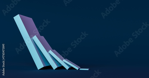 Escalating Domino Effect: Growing Dominoes Toppling in a Progressive Chain Reaction with Copy Space. 3d rendering