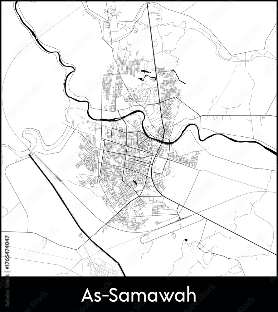 Fototapeta premium As Samawah city map, Iraq - Topographic vector map poster