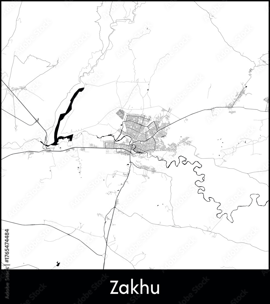 Obraz premium Zakhu city map, Iraq - Topographic vector map poster
