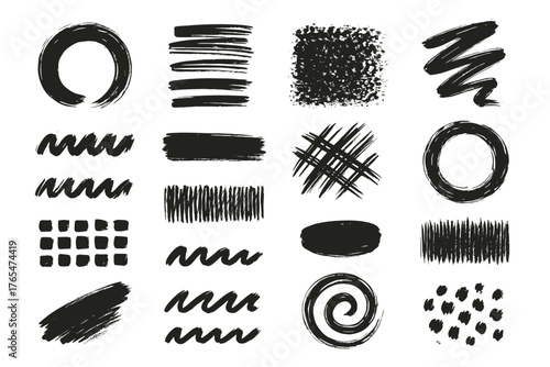 Black brush stroke patterns on white background for design use  