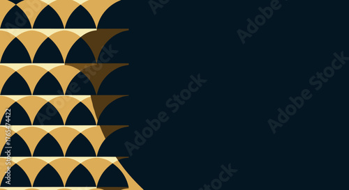 Geometric pattern with gold arches on dark blue background  