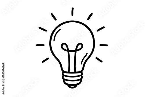 Light bulb icon with rays in minimalist black and white style  