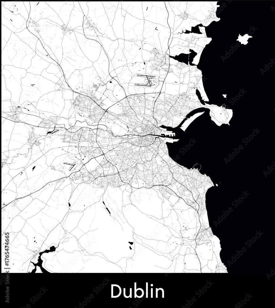 Obraz premium Dublin city map, Ireland - Topographic vector map poster