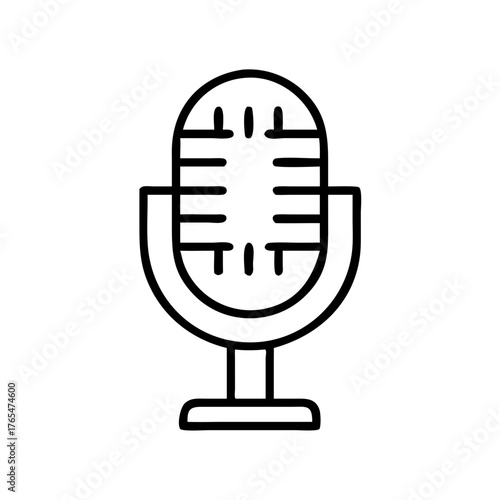 Vintage microphone icon in black and white minimalist design  