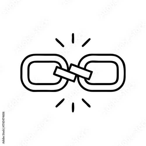 Broken chain link symbolizing disconnection in minimalist style  