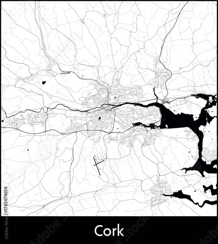 Cork city map, Ireland - Topographic vector map poster