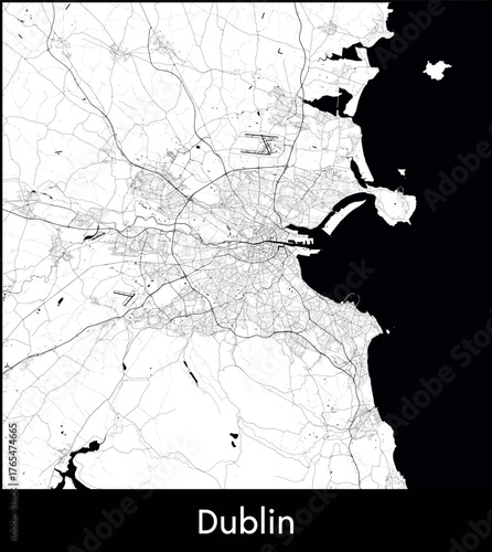 Dublin city map, Ireland - Topographic vector map poster