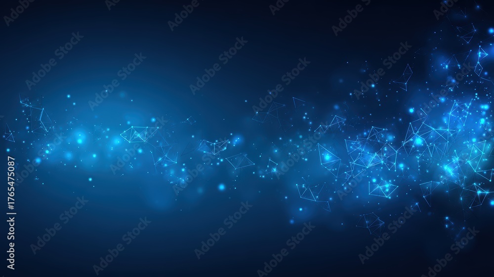 Obraz premium Abstract blue digital background with glowing particles interconnected lines and geometric shapes creating a futuristic technology theme