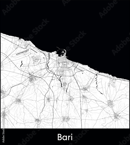 Bari city map, Italy - Topographic vector map poster