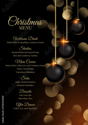 Christmas menu with hanging baubles design