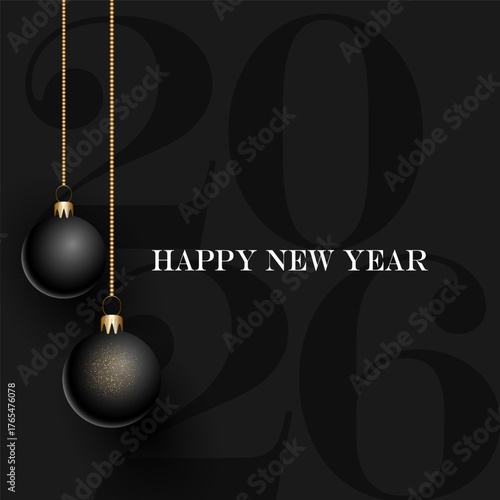 Elegant Happy New Year background with hanging baubles 