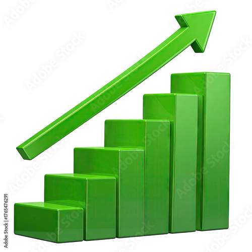 Green rising bar graph with arrow