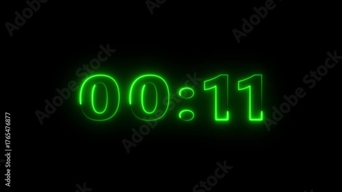 Neon 16 seconds countdown number animation. Countdown timer  animation from 16 to 0 seconds on black background.
