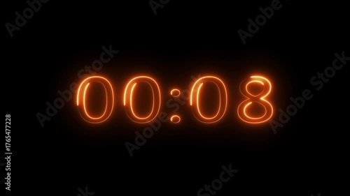 Neon 13 seconds countdown number animation. Countdown timer  animation from 13 to 0 seconds on black background.