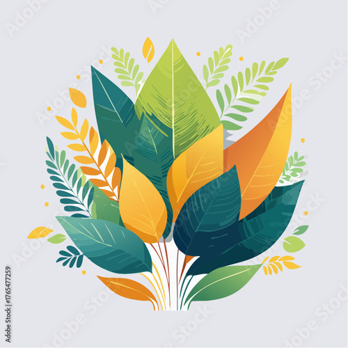 Feuillage tropical africain stylisé isolé en design plat