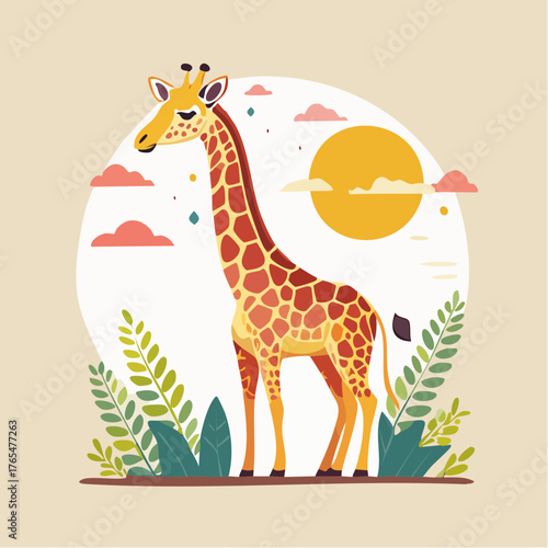 Girafe africaine stylisée isolée en design plat minimaliste