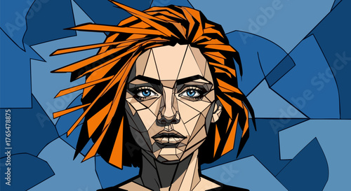 Geometric portrait of a woman with orange hair art