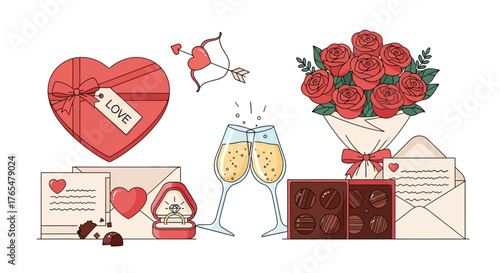 Valentine's Day Romantic Icons of Love, Gifts, and Celebration