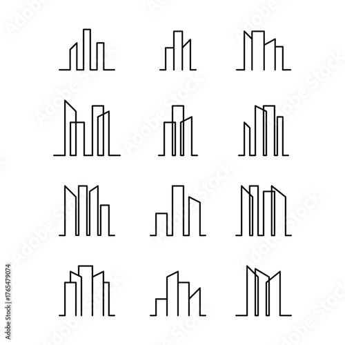 Building icon vector outline modern art minimal geometric line logo design element for city, construction, housing, apartment, business, real estate, mortgage, property company brand illustration