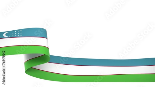 Waving Uzbekistan Flag Ribbon on White Background with Alpha