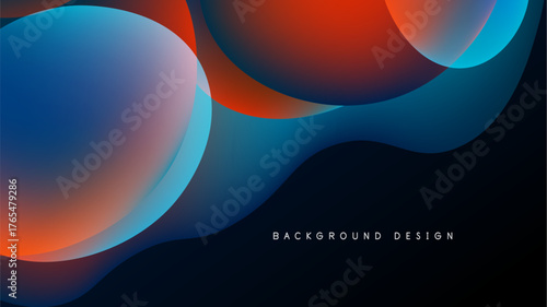 Abstract fluid shapes, vibrant colors blend. Blue, orange gradients create dynamic composition over black background. Modern design element.