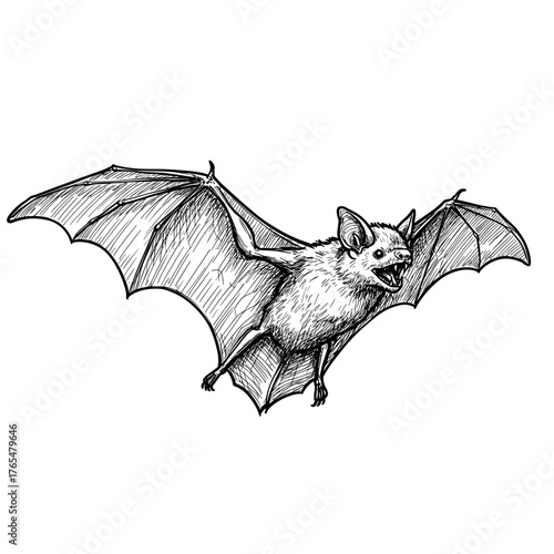 Bat flying with outstretched wings in a natural setting vector illustration on transparent background