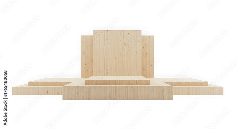 Fototapeta premium Light wood altar with tiered levels isolated on transparent background